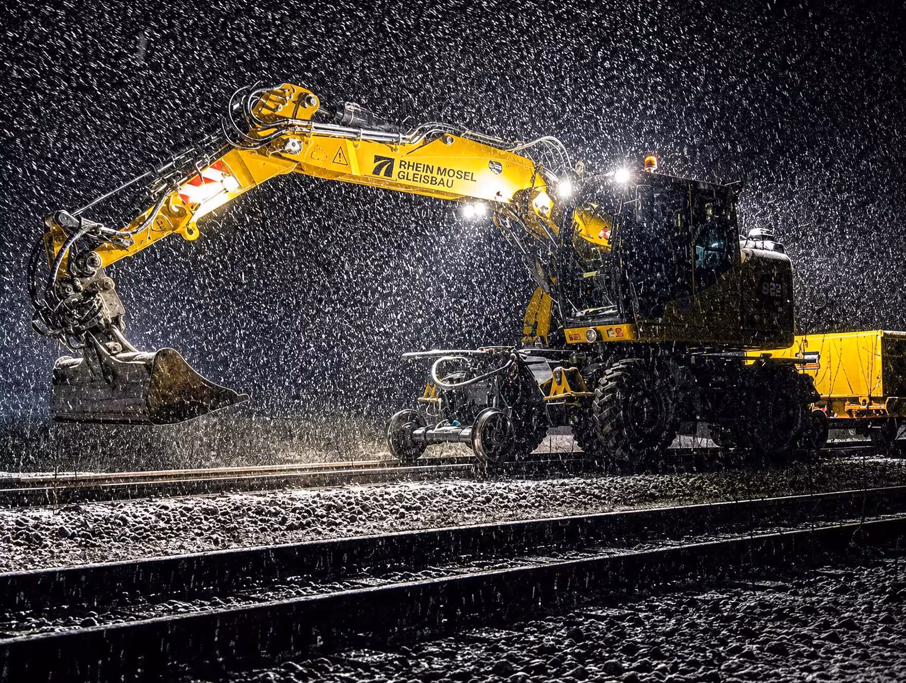Rail excavator working on a railway line